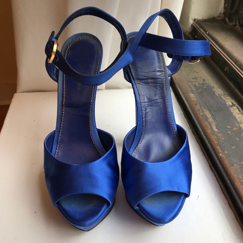 Sergio Rossi bright blue silk platforms - size 37 (US 7)